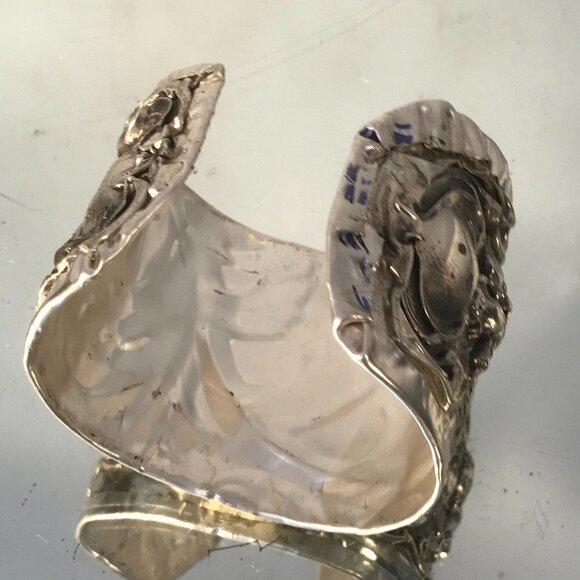 Victorian Spoon Ring Sterling Silver 925 Cuff Bracelet Floral Art Nouveau Heavy - Picture 7 of 8